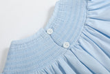 Blue and Pink Bow Smocked Bubble Romper