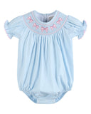 Blue and Pink Bow Smocked Bubble Romper