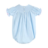 Blue and Pink Bow Smocked Bubble Romper
