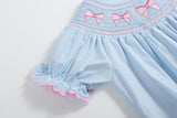 Blue and Pink Bow Smocked Bubble Romper