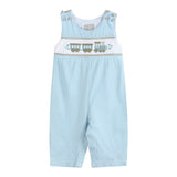Blue Gingham Train Smocked Longall