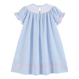 Lil Cactus Girls Blue Strip Coquette Bow Seersucker Smocked Bishop Dress 3 6 9 12 18 24 Months 2T 3T 4T 5 Years