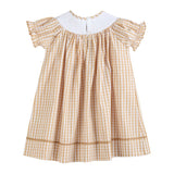 Brown Gingham Football Smocked Bishop Dress