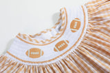Brown Gingham Football Smocked Bishop Dress