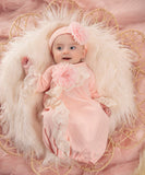 Haute Baby Girls Pink Petite Chic Lace Soft Knit Daygown Dress Newborn