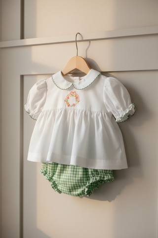 Petit Ami Green Fall Leaves Baby Girls Layette Diaper Set in Newborn