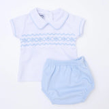 Magnolia Baby Boys Soft Pima Cotton Blue Smocked Diaper Set Newborn 3 6 9 Months