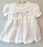 Baby Girls Ivory & Pink Knit Rose Dress Set with Bloomers Newborn