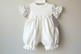 Haute Baby Girls Ivory White Pearls &  Lace Layette Romper Bubble Newborn