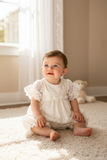 Haute Baby Girls Ivory White Pearls &  Lace Layette Romper Bubble Newborn
