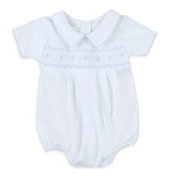 Magnolia Baby Boys Landon Soft Pima Cotton White Smocked Romper Newborn 3 6 9 Months