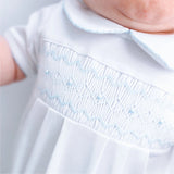 Magnolia Baby Boys Landon Soft Pima Cotton White Smocked Romper Newborn 3 6 9 Months
