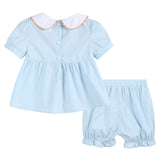 Light Blue Pumpkin Vine Smocked Dress and Bloomers