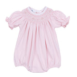 Magnolia Baby Girls Lillian's Pink Smocked Bubble Pima Cotton Romper Newborn 3 6 9 Months