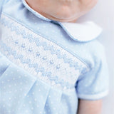 Magnolia Baby Luca's Classics Boys Blue Dot Smocked Romper Bubble Newborn 3 6 9 Months