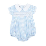 Magnolia Baby Boys Soft Pima Cotton Blue Check Smocked Romper Newborn 3 6 9 Months