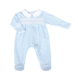 Magnolia Baby Baby Boys Soft Pima Cotton Blue Check Smocked Footie Longall Newborn