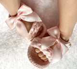 Baby Deer Pink Crochet Bow Coquette Newborn Girls Sandals Crib Shoes Newborn to 3 Months