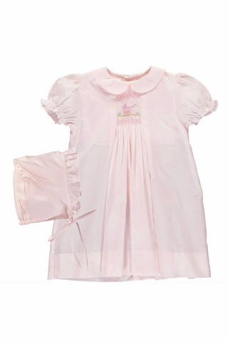 Carriage Boutique Girls Pink Smocked Daygown with Bonnet Newborn
