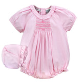 Carriage Boutique Girls Pink Smocked Romper with Bonnet Newborn