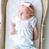 Magnolia Baby Girls All Cotton Blue Polka Dot Smocked Piper's Diaper Set 3 6 9 Months