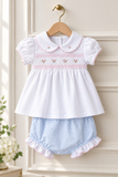 Magnolia Baby Girls All Cotton Blue Polka Dot Smocked Piper's Diaper Set 3 6 9 Months