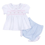 Magnolia Baby Girls All Cotton Blue Polka Dot Smocked Piper's Diaper Set 3 6 9 Months