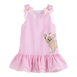 Lil Cactus Girls Pink Stripe Yorkie Puppy Dog Applique Dress 12 18 24 Months 2T 3T