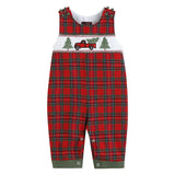 Red Plaid Truck & Tree Smocked Overalls