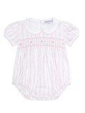 Nellapima Luxurious Baby Girls Pink Twirl Ribbon Print Pima Cotton Smocked Bubble Romper Newborn 0 3 Months