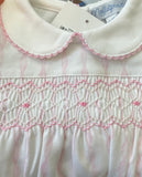 Nellapima Luxurious Baby Girls Pink Twirl Ribbon Print Pima Cotton Smocked Bubble Romper Newborn 0 3 Months