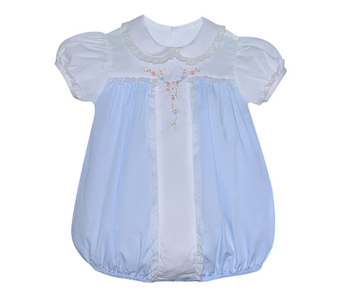 Remember Nguyen Baby Girls Vintage White & Blue Lace Bubble Romper 3 6 9 months