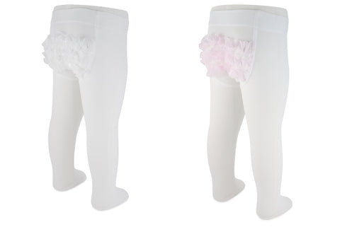 Baby Girls White & White Pink Combo Pairs of Ruffle Fancy Tights Newborn to 6 months