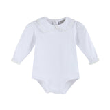 White Lace Collared Girls Long Sleeve Bodysuit Romper