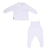 Minutus from Spain 100% Cotton Baby Girls or Boys Unisex White Knit Pant Set Preemie Newborn