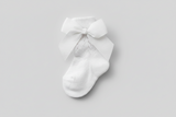 Carriage Boutiques Knit Grosgain Bow Ribbon Socks Baby Girls Newborn 0 3 6 Months White