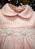 Will'beth Girls Pink Sheer Overlay Rose Smocked Dress with Bonnet Preemie Newborn 3 6 9 Months