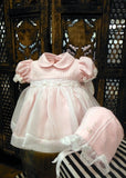 Will'beth Girls Pink Sheer Overlay Rose Smocked Dress with Bonnet Preemie Newborn 3 6 9 Months