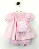 Petit Ami Girls Pink Gingham Smocked Bishop 3pc Dress Newborn with bloomers