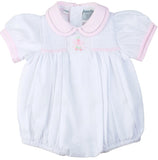 Freidknit Creations by Feltman Brothers Girls White Pink Bow Smocked Bubble Preemie