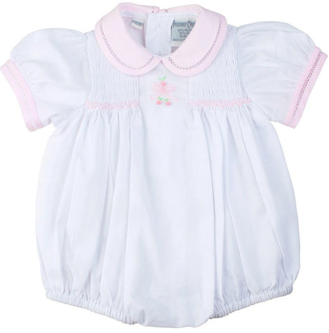 Feltman Brothers Girls White Pink Bow Smocked Bubble Preemie