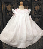 Will'beth Girls White Pink Smocked Bishop Angel Wing Ribbon Dress with Slip Newborn 3 6 9 Months