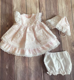 Will'beth Girls Soft Pink Fancy Lace Layered Heirloom Vintage 3 piece Dress Newborn 3 6 9 Months