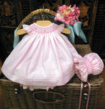 Will'beth Girls Pink Smocked 3pc Angel Wing Bishop Dress in Preemie & Newborn 3 6 9 Months Sizes