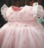 Will'beth Pink Sheer Overlay Smocked Dress Baby Girls Pearls Newborn