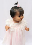 Will'beth Girls Cream Sheer Vintage Smocked Rose Lace Bishop Dress Newborn 3 6 9 months