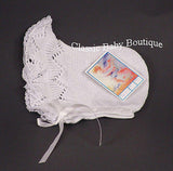 Will'Beth Solid White Knit Lace Baby Baby Girls Bonnet Newborn