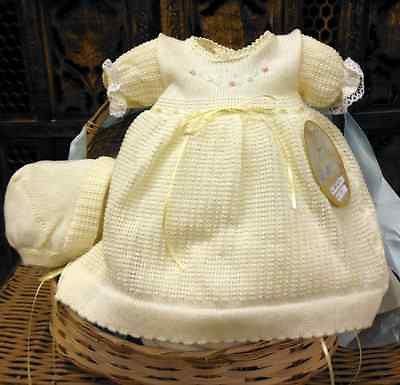 Will'beth Girls Lemon Yellow Knit Dress 3pc Set with Bonnet & Bloomers Preemie Newborn