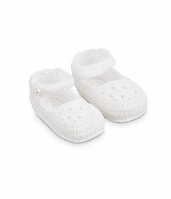 White Pearl Mary Jane Hand Crocheted Baby Booties Crib Shoes Newborn