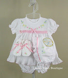 Will'beth Girls White Pleated Ribbon 4pc Dress Preemie Newborn & 3 6 months